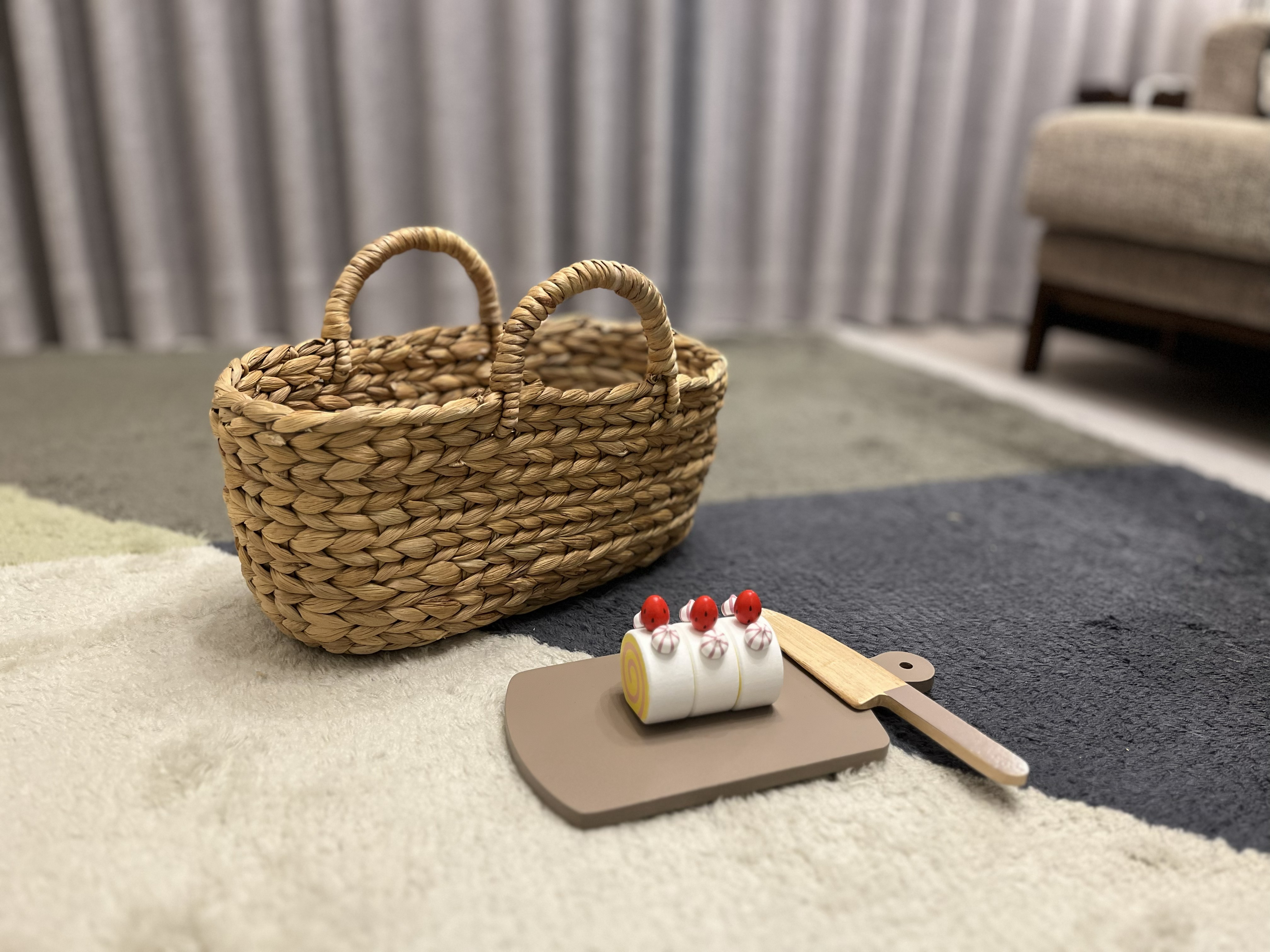 ウォーターヒヤシンス　持ち手付　オーバル　バスケット　小
